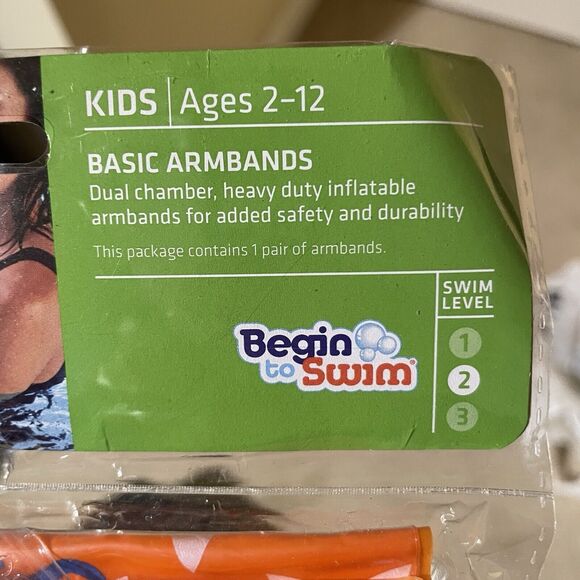 New Speedo Begin To Swim Stars/Sharks Arm Bands Orange Ages 2-12 Swim Level 2 - Picture 2 of 3